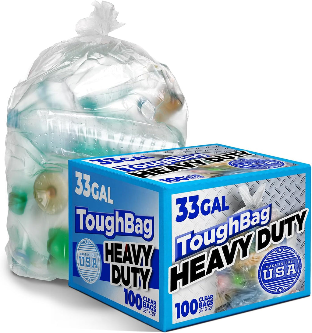 Toughbag Trash Bags 33x39 33 Gal 100/case Garbage Bags 1.2 Mil (Clear)