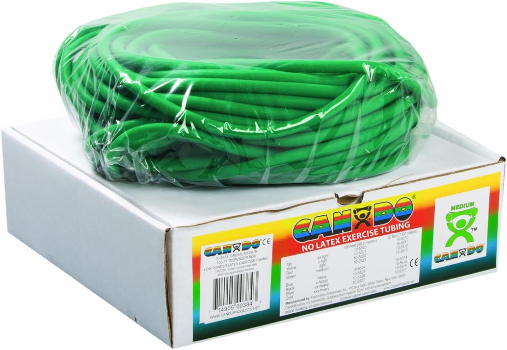 Cando 10-5723 Green Latex-Free Exercise Tubing, Medium Resistance, 100' Length