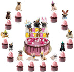 25 Pcs Pug Cake Topper Cupcake Toppers Pug Dog Cake Decorations for Pug Party Decorations Pug Birthday Party Supplies