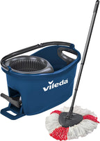 Vileda Turbo EasyWring & Clean Floor Mop Complete Set, Mop and Bucket with Power Spinner, Blue