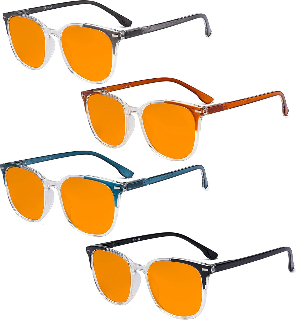 Eyekepper 4 Pack Computer Reading Glasses for Women Blue Light Blocking Readers Orange Tinted +1.75