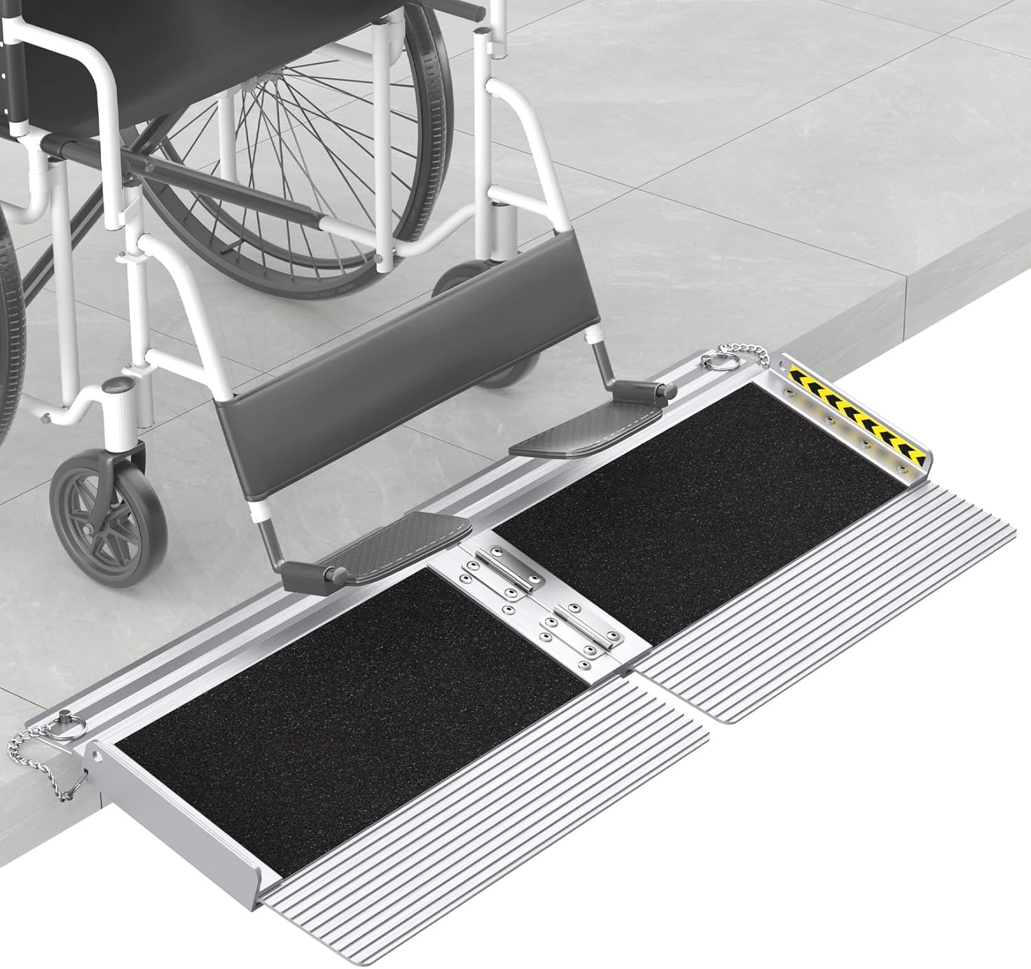 FACHNUO 1 Feet Portable Threshold Ramp with Self-Adjusting Bottom, Wheelchair Ramp for Home Doorways, Non-Skid Handicap Ramp for Home Steps, Folding Wheel Chair Ramp, Maximum Applicable Height 2"