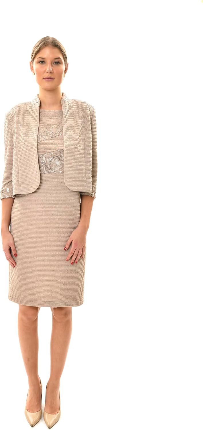 Women's Elegant Textured Sheath Dress with Matching Jacket Two-piece Set