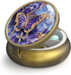 Small Pill Case Pill Box with Mirror Retro 3 Compartment Pill Holder for Purse or Pocket Bronze Portable Medicine Vitamin Container Fish Oil and Supplement Storage BPA-Free(Purple Butterfly)