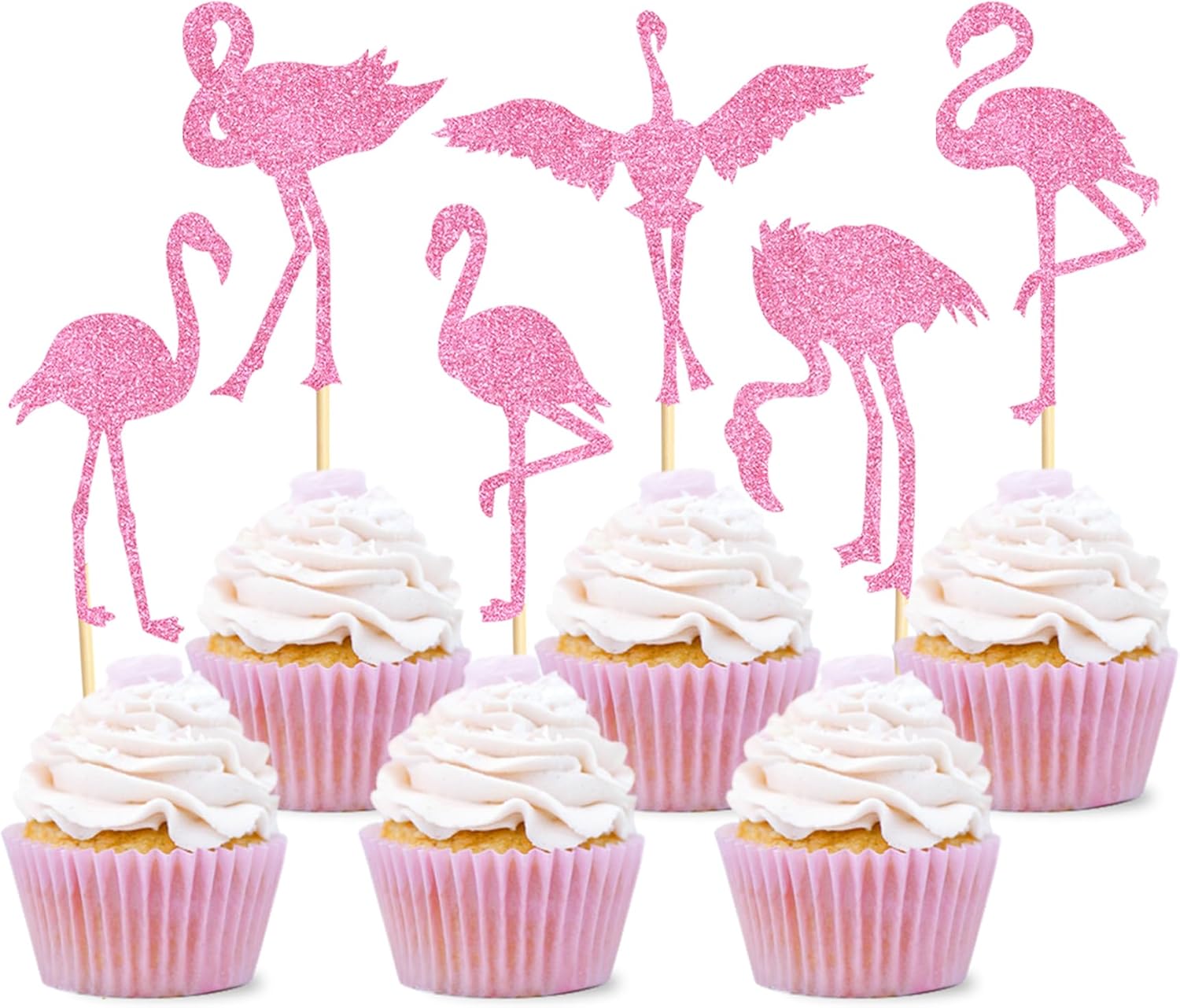 24Pcs Flamingo Cupcake Toppers Tropical Flamingo Summer Hawaii Theme Party Birthday Wedding Party Cake Decorative Supplies