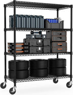 53" W Storage Shelves 1760LBS 4 Tier Metal Shelving Unit with Wheels Heavy Duty Garage Shelving Adjustable Wire Shelves for Pantry,Kitchen,Garage,Basement,Black 23.6" D x 53.2" W x 73.6" H