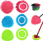 6 PCS Spin Mop Heads Replacements Compatible with Ocedar Easywring 1 Tank System Chenille Mops Duster Pad Washable Dust Refills Green Blue Red