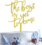 The Best Is Yet To Come Wedding Cake Topper, Gold Glitter Acrylic Cake Decor, Monogram Wedding Cake Topper, Anniversary Bridal Shower Gift Ideas (Gold)