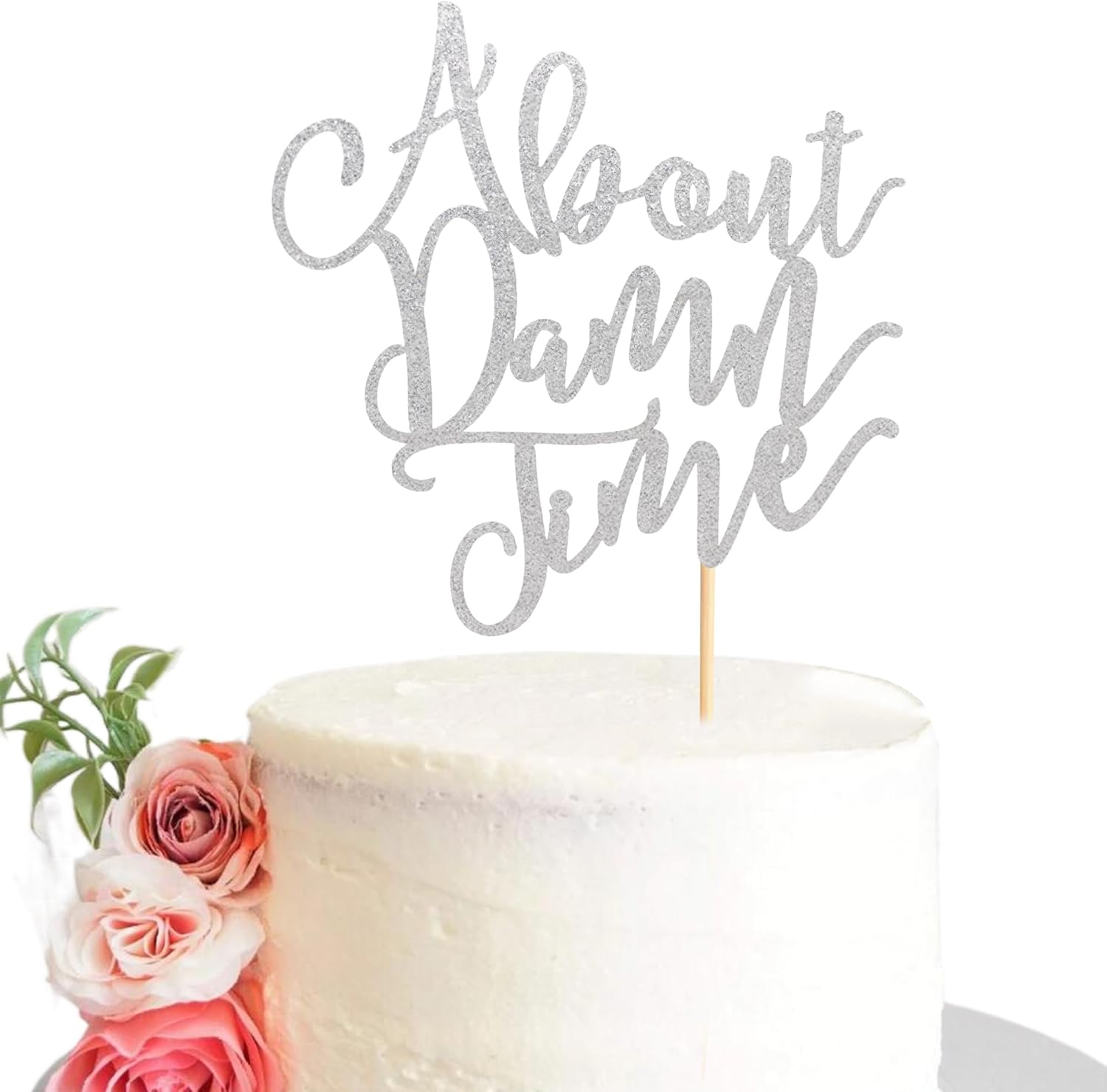 About Damn Time Wedding Cake Topper, Wedding Engagement Anniversary Party Decorations Supplies, Finally Cake Decor, Party Decorations - Silver Glitter
