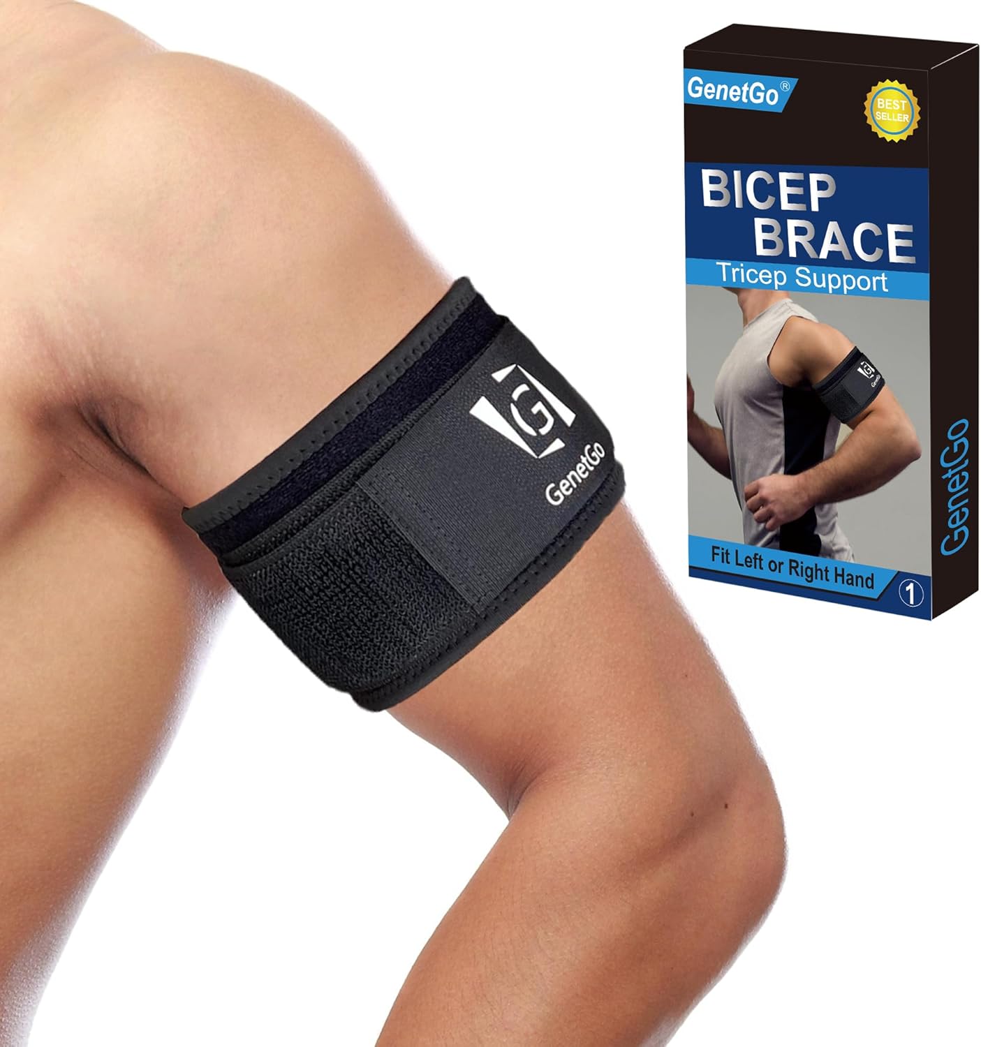 GenetGo Bicep & Tricep Tendonitis Brace Compression Sleeve - Pain Relief for Bicep and Tricep Muscle Strains, Upper Arm Support (S/M Width-3")