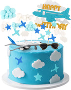 25 Pieces Airplane Cake Decorations Set with Airplane Figurine Aviator Sunglasses Cupcake Toppers for Aircraft Theme Birthday Party Decoration Supplies