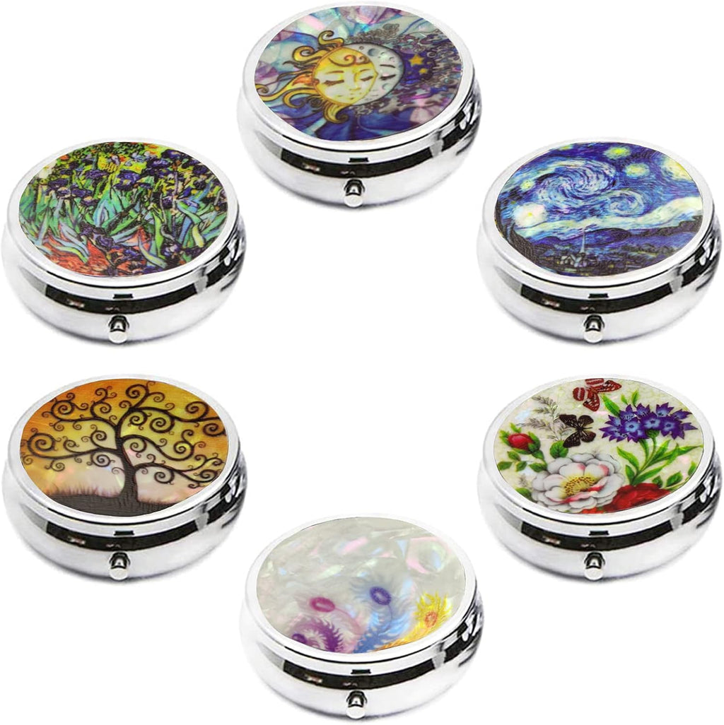 6Pcs Elegant Pill Box Case, CREATIEE-PRO Portable Medicine Tablet Vitamin Holder Organizer with 3 Component for Purse Pocket Travel - Practical & Fashionable