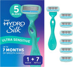 Schick Hydro Silk Ultra Sensitive Razor for Women | Womens Razor for Sensitive Skin, 5 Blade Razors for Women, Womens Razors for Shaving, Includes 1 Handle & 7 Refills