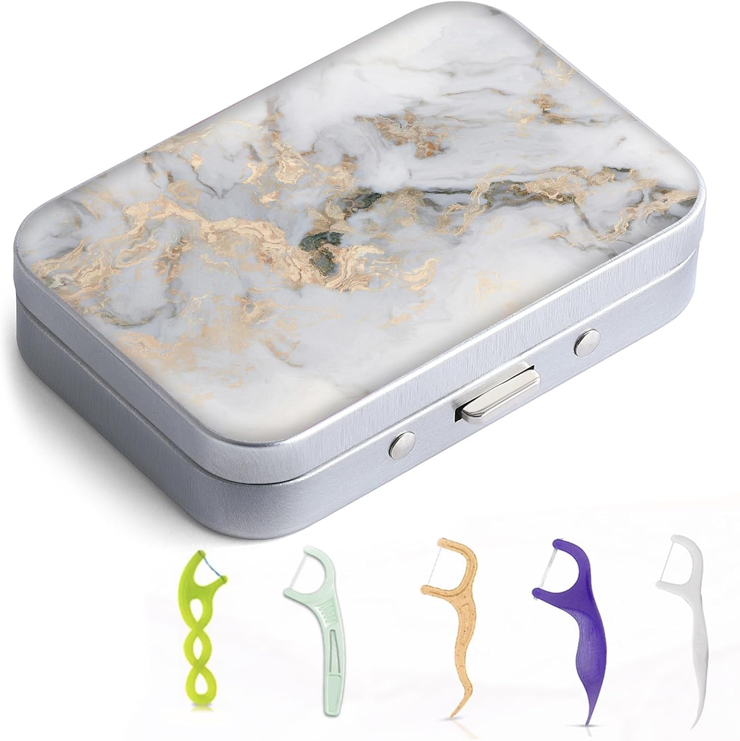 Dental Floss Case, Portable & Lightweight, Perfect for Travel, Hotels, Dinners, Appointments. Light Grey Marble