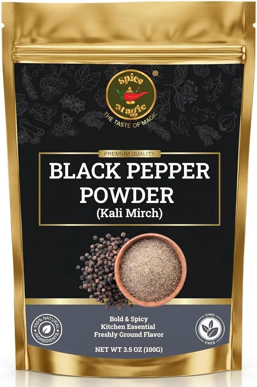 Spice Magic Black Pepper Powder – 3.5 oz (100 g) | 100% Pure & Natural Ground Black Pepper | Bold, Aromatic Flavor for Cooking, Seasoning & Spice Blends.