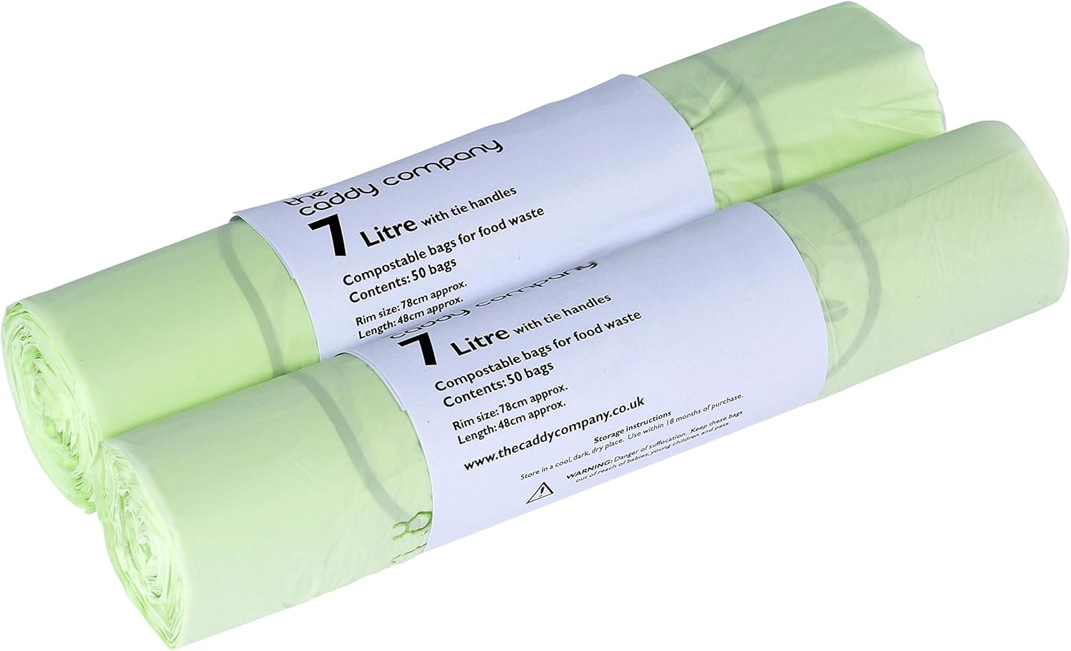 The Caddy Company 7 Litre Tie Handle Compostable Kitchen Caddy Liners, 100 Bags, Green,21 x 10 x 5 cm