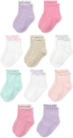 Fruit of the Loom Ruffle Socks for Girls - Cotton Grip Socks for Baby & Toddler