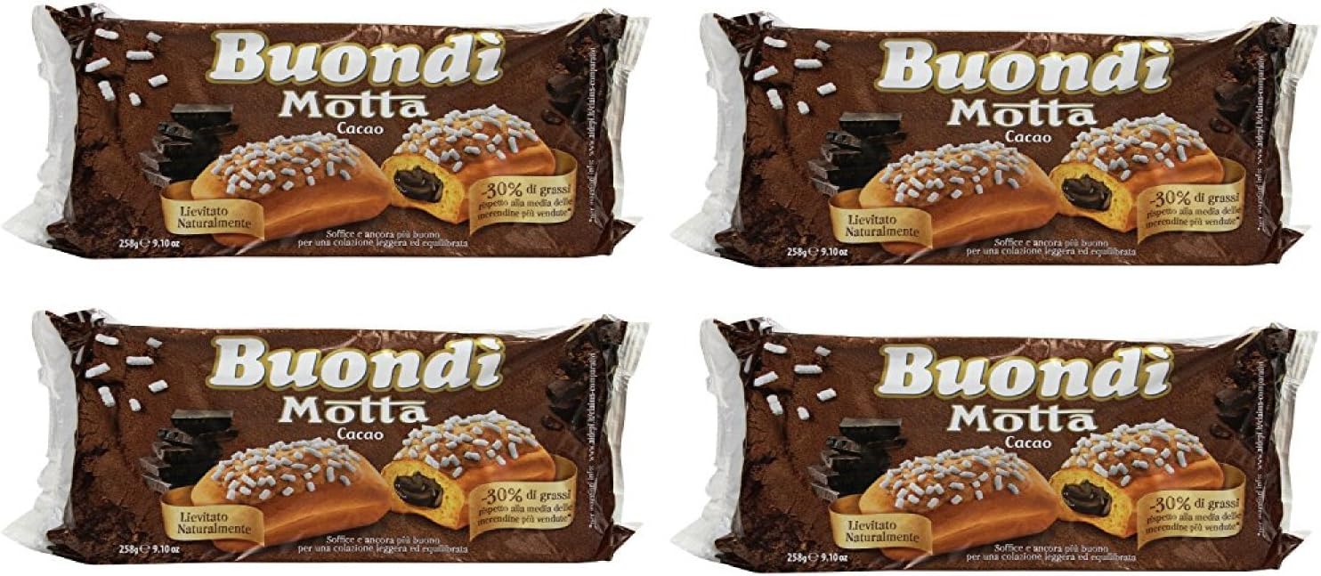 Motta: " Buondì " box of 6 snack cake with Cocoa Cream total 258g each (9.1oz) - Pack of 4 [ Italian Import ]