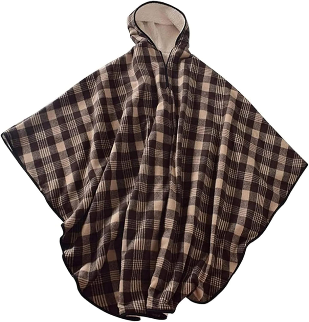 Wheelchair Poncho Coat for Adults, Warm Windproof Fleece-Lined Checkered Winter Wheelchair Blanket with Hood for Men and Women, Water Resistant Outdoor Use
