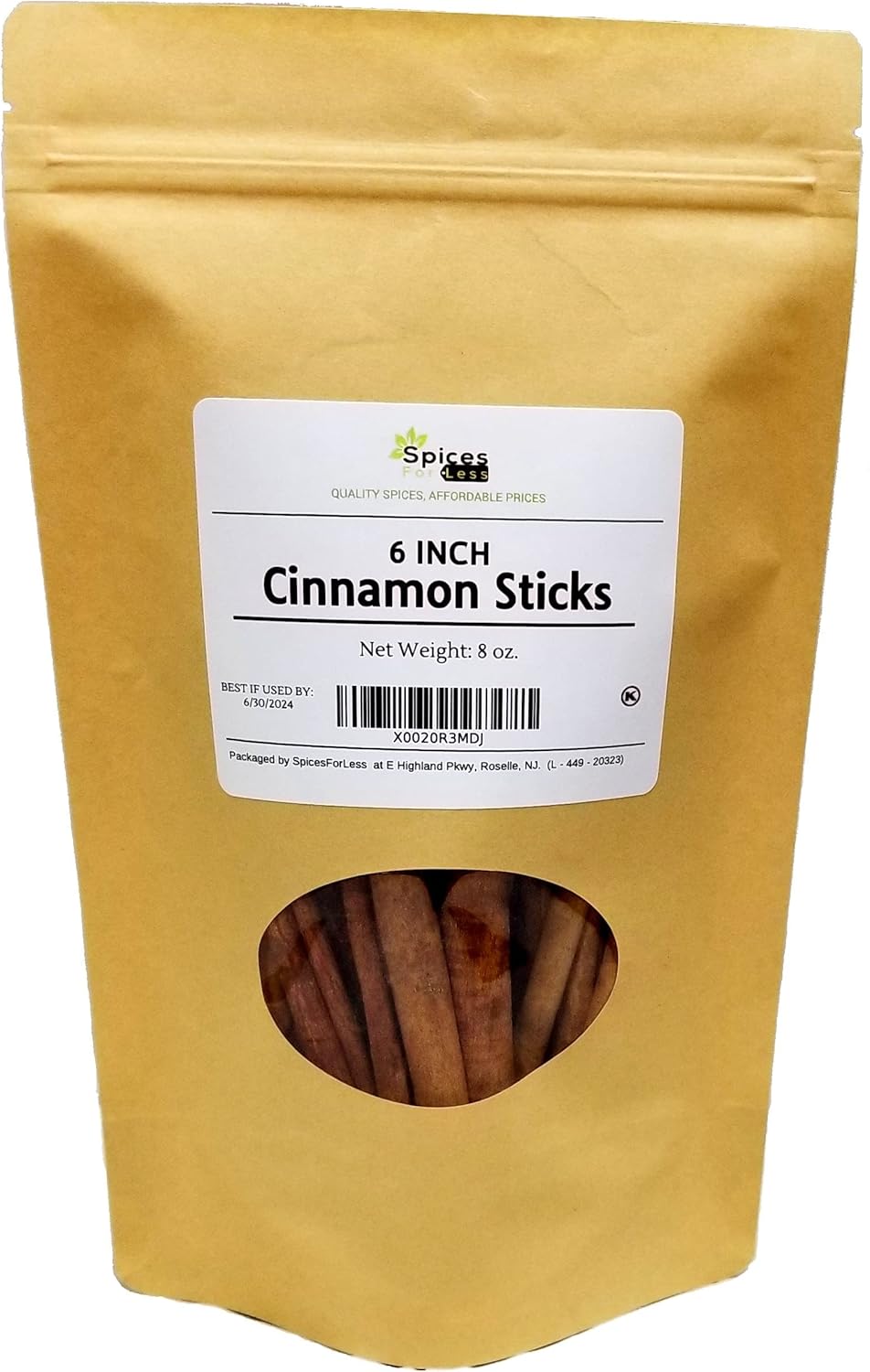 SFL Cassia Whole Cinnamon Sticks 6 Inch - Dried Long Stick - Premium Quality - Kosher (8 Ounces)