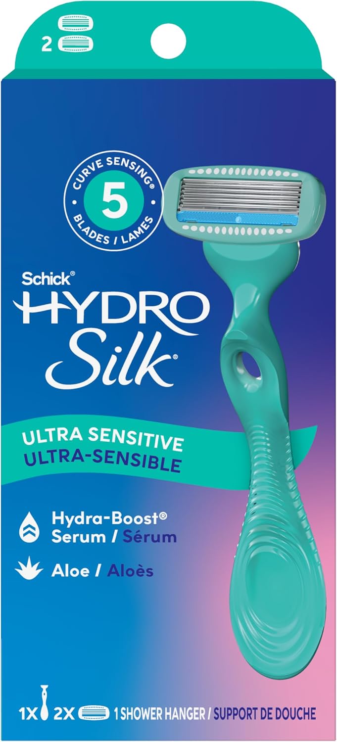 Schick Hydro Silk Ultra Sensitive Razor for Women | Womens Razor for Sensitive Skin, 5 Blade Razors for Women, Womens Razors for Shaving, Includes 1 Handle & 2 Refills
