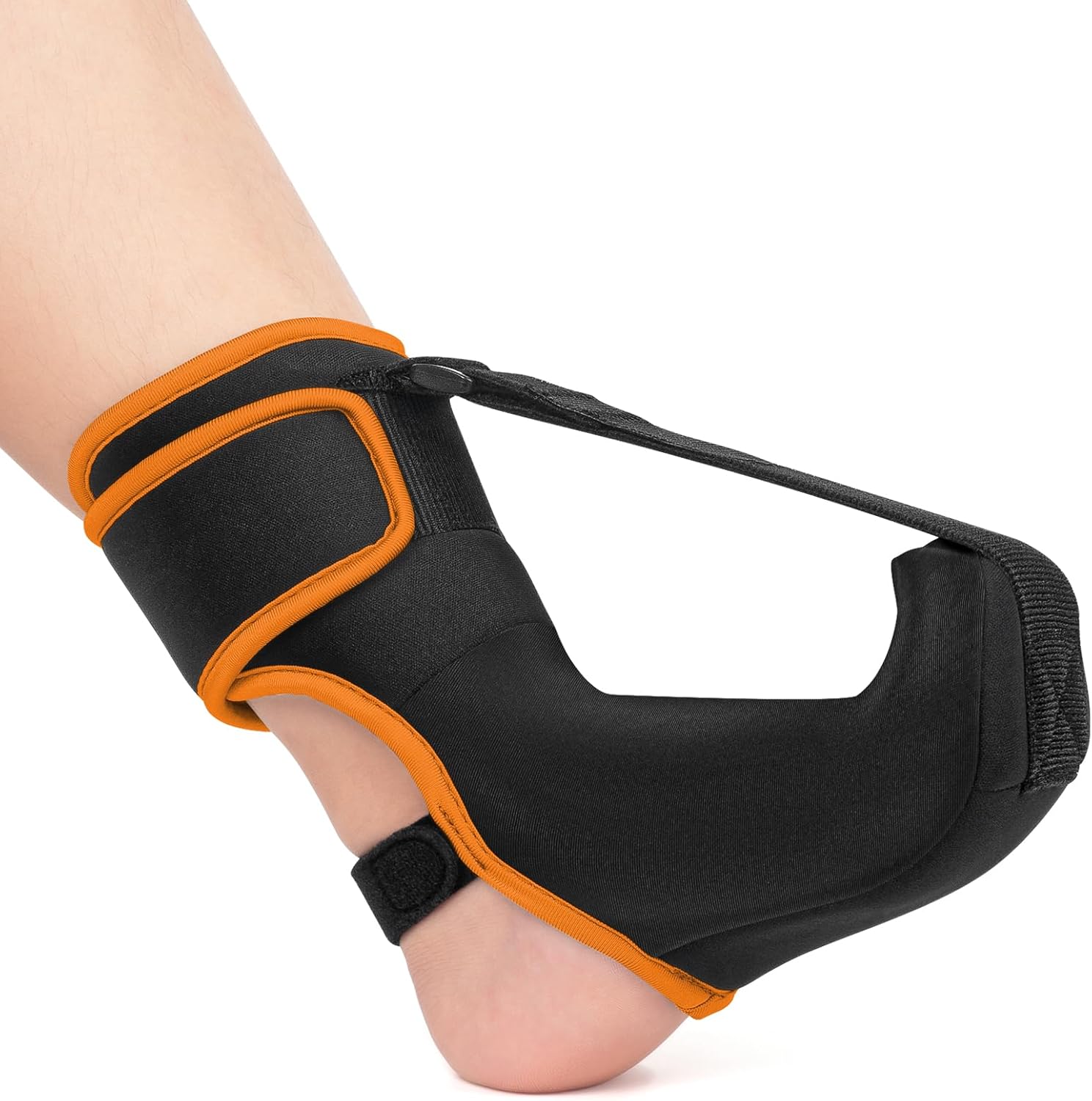 Plantar Fasciitis Night Splint Sock: Upgraded Plantar Fasciitis Brace with Support Plate for Women Men for Achilles Tendonitis Foot Drop Heel Spur Pain Relief Black-Orange Medium