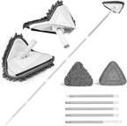 JEHONN Wall Mop with Long Handle 80 inches, Upgraded 180° Collapsible Baseboard Cleaner Tool with Squeegee, Ceiling Duster with 1 Microfiber and 1 Chenille Pad for Cleaning Window, Cabinet (White)