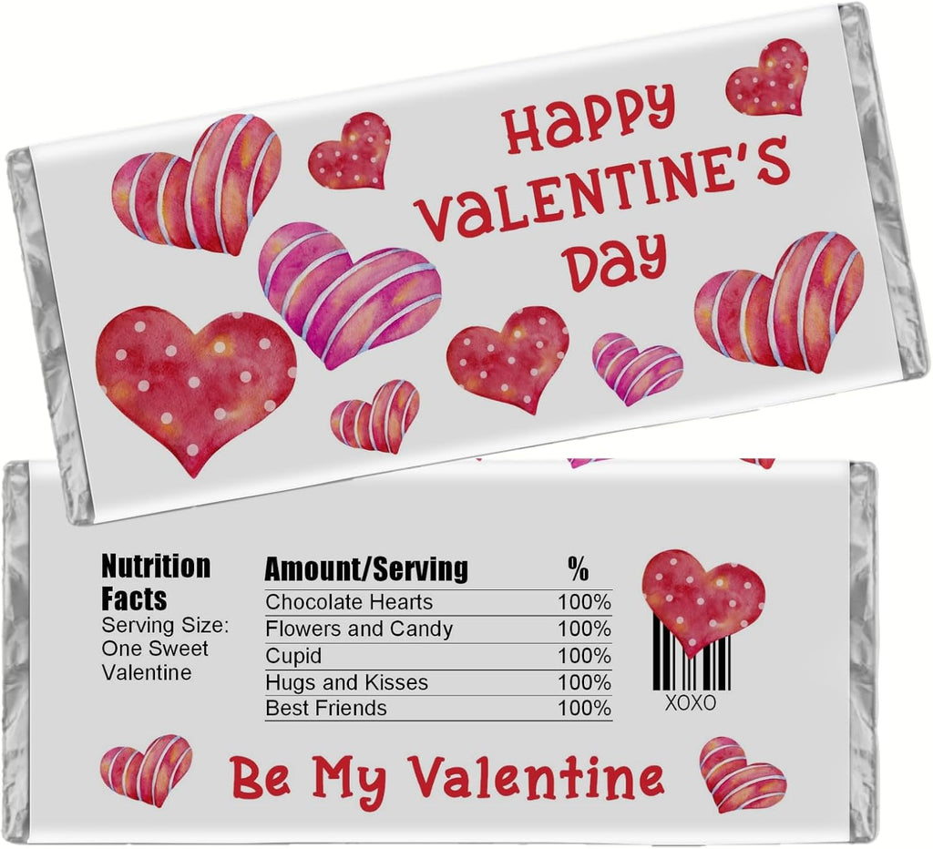 Valentine's Day Candy Wrapper, Hearts, Chocolate Bar Labels, Kids Class Valentine, DIY Kit, Pack of 20