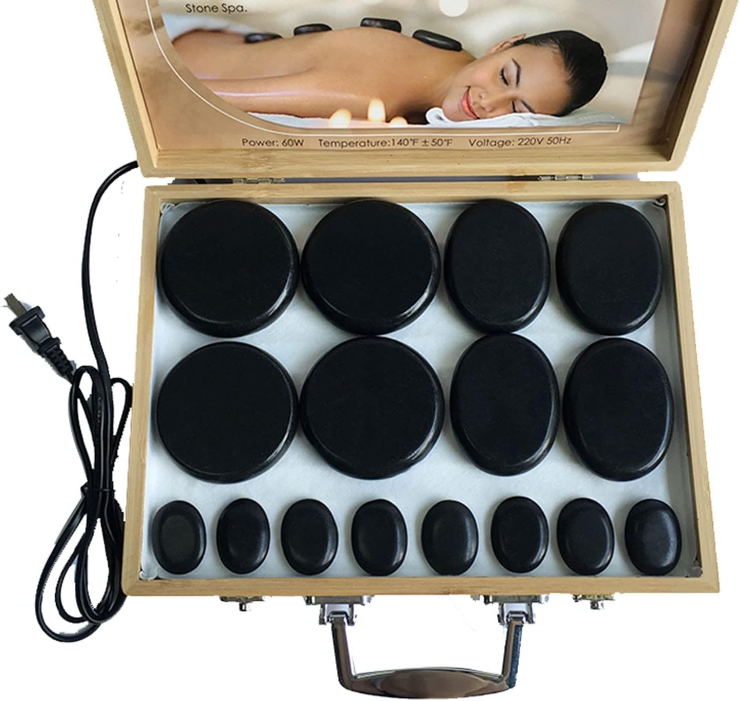 Hot Stones Massage Set with Bamboo Heating Case 8/12/16/18 Pcs Hot Stone Massage Kit Black Basalt Stones for Massage for Home Spa Relaxation Pain Relief(Size:16 Piece Set)