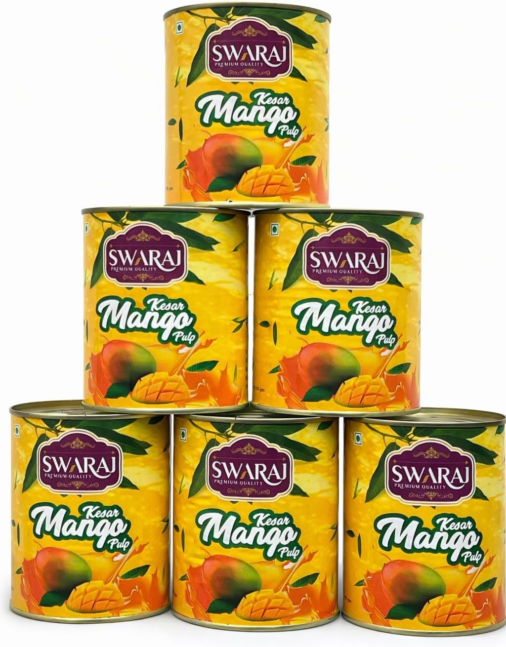 Swaraj Kesar Mango Pulp, Natural Fruit Pulp, 850g Cans, Pack of 6, No Artificial Preservatives, for Smoothies and Desserts