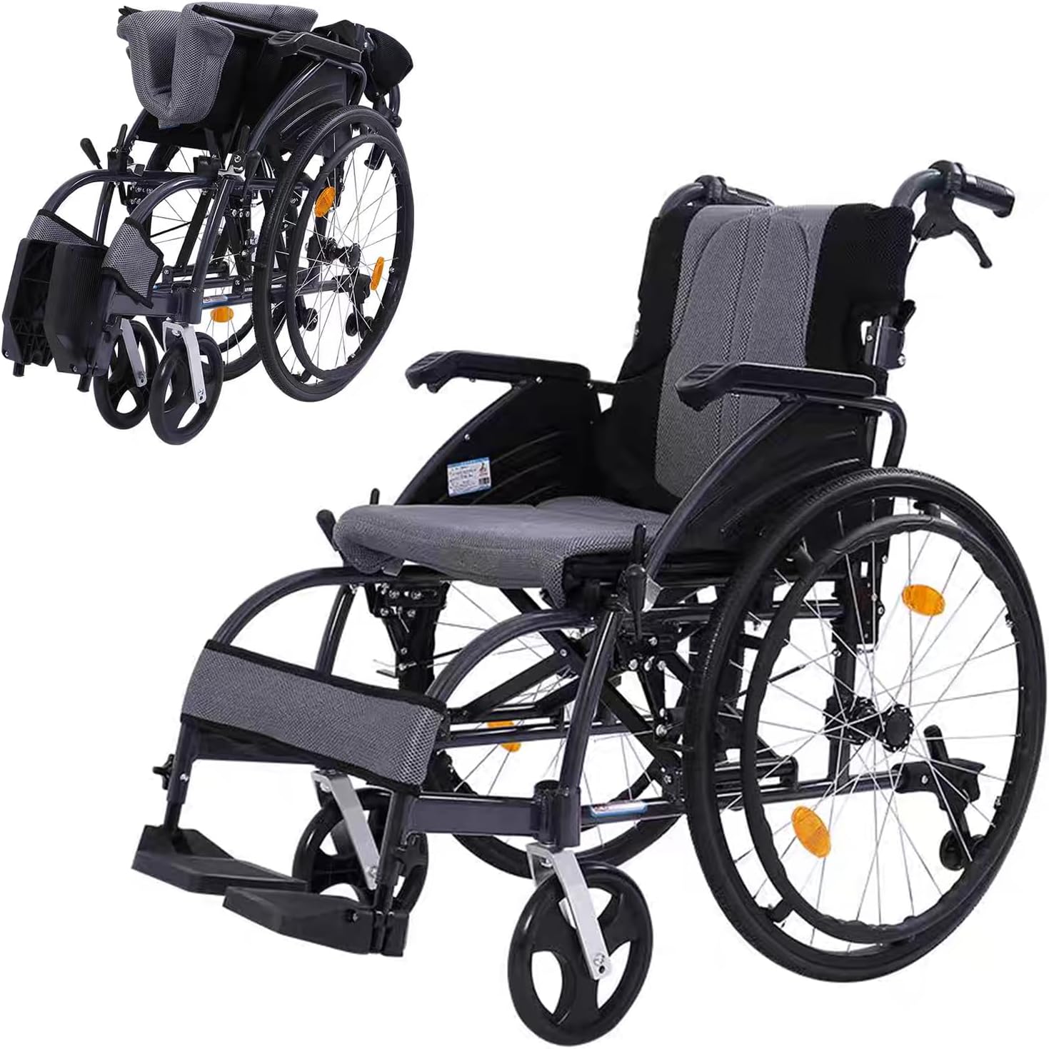 Aluminum Multifunctional Manual Wheelchair, Wheelchairs for Adults with Anti-tippers,Foldable Portable Self-propelled Wheelchair,440-Ib Weight Capacity