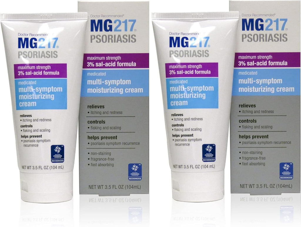 MG217 Medicated Moisturizing Psoriasis Cream with 3% Salicylic Acid, Multi-Symptom, Fragrance Free, 3.5 Fl Oz, (5604) (Pack of 2)