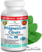 Magnesium Citrate 400mg | 200 Capsules, High Absorption for Sleep, Relax, Leg Cramps, Energy, Extra Strength Easy to Swallow Small Pills for Women & Men, Vegan Supplement for Digestion, Not Tablets
