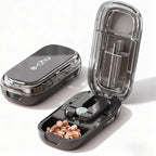 Pill Cutter Splitter for Small and Tiny Pills - 1/2 & 1/4 Adjustable Pill Splitter with Centering Device for Cutting Multiple Pills, Accurate Alignment and Easy to Use (Black)