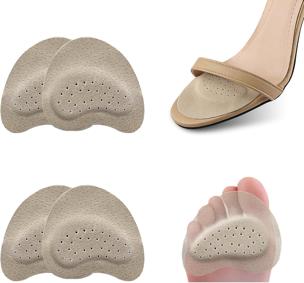 2 Pairs Leather Forefoot Rest Heel Cushion Inserts Ball of Foot Cushion Pads Anti-Shoes Pads Sole Protectors Adhesive Shoe Sole Protectors Half Foot Pads (2 Thick)