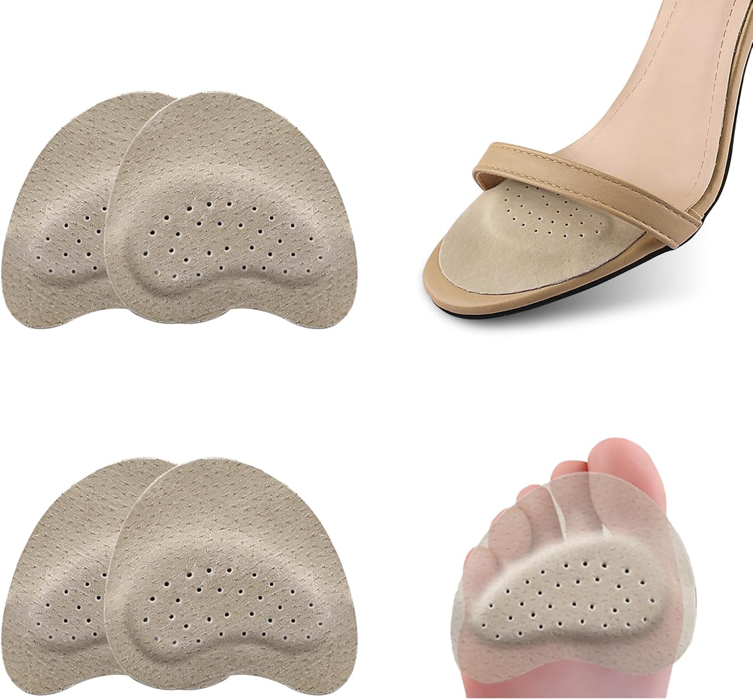 2 Pairs Leather Forefoot Rest Heel Cushion Inserts Ball of Foot Cushion Pads Anti-Shoes Pads Sole Protectors Adhesive Shoe Sole Protectors Half Foot Pads (2 Thick)