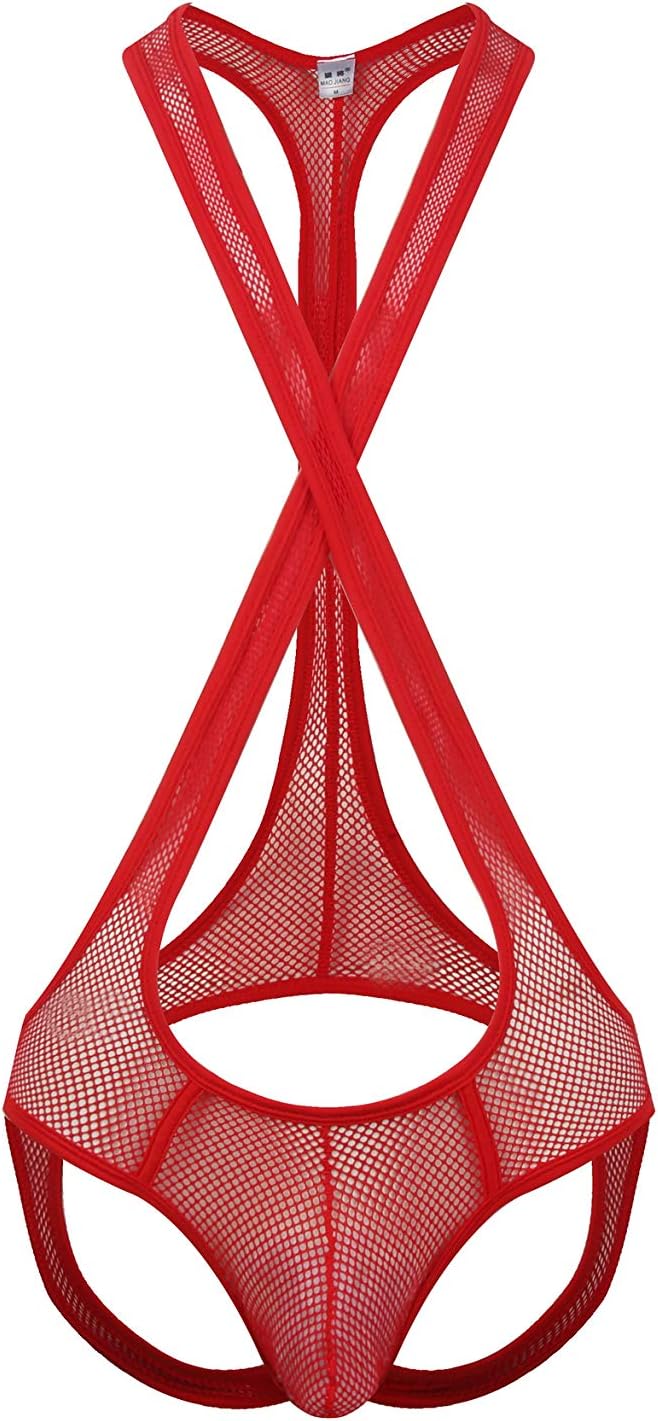 Men's Mesh Jockstrap Bodysuit Leotard Wrestling Singlet Bodysuit