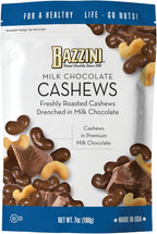 Bazzini Milk Chocolate Cashews, Gourmet Cashews Coated in Rich Milk Chocolate, Kosher, Since 1886 Gourmet Nut Snack, Made in USA (7oz Pouch)