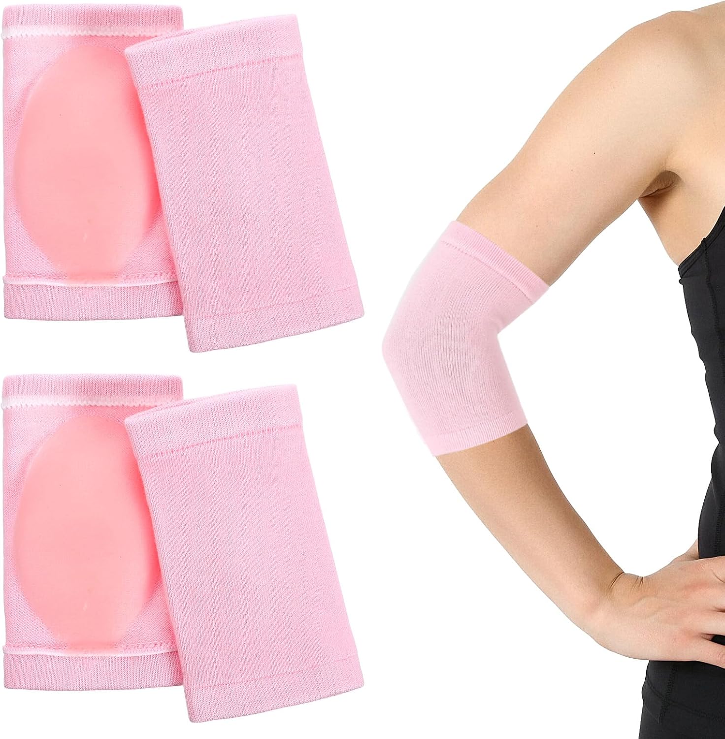 2 Pairs Elbow Moisturizing Sleeve for Women, Soft Gel Cover Elbow Protector Sleeves Elastic Gel Pads for Moisturizing Dry Cracked Skin Care