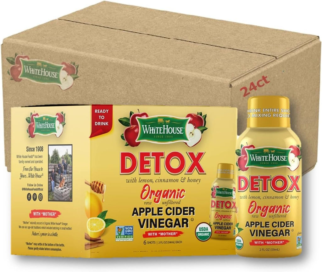 White House Detox Apple Cider Vinegar Shots, Raw Unfiltered, On the Go (Detox, Pack of 24)
