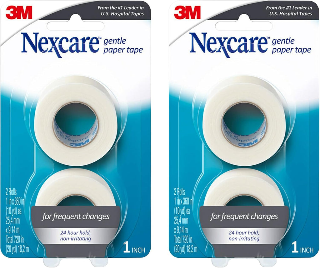 Nexcare Gentle Paper Tape, Medical Paper Tape, Secures Dressings and Lifts Away Gently, 1 in x 10 Yards, 2-Pack (4 Rolls)