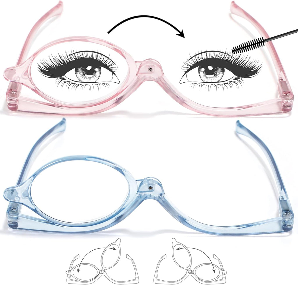 EYEGUARD 2 Pack Makeup Reading Glasses for Women Spring Hinge Make Up Glasses Magnifying Flip Down Cosmetic Readers
