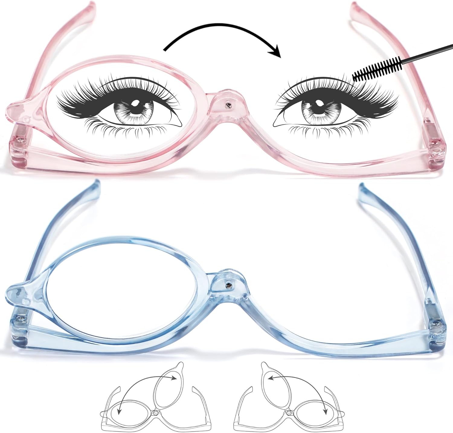 EYEGUARD 2 Pack Makeup Reading Glasses for Women Spring Hinge Make Up Glasses Magnifying Flip Down Cosmetic Readers
