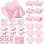 Fanfanwin 36 Pcs Spa Sleepover Party Supplies for Girls, Slumber Party Favors with Throw Blanket Heart Pillows Silk Headband Eye Mask and Bag for Pajama Spa Birthday Supply