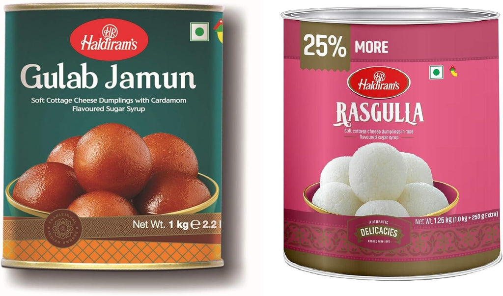Haldiram's Gulab Jamun & Rasgulla Combo Pack 1 Kg Tin X 2 Pcs