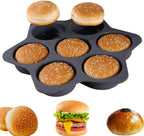 7-cavity Silicone Hamburger Bun Pan, Nonstick Loaf Pan & Heat Resistant Burger Bun Pans for Baking, Bread Pans for Homemade Bread, Bread pans for baking, Easy to Use Burger Pan