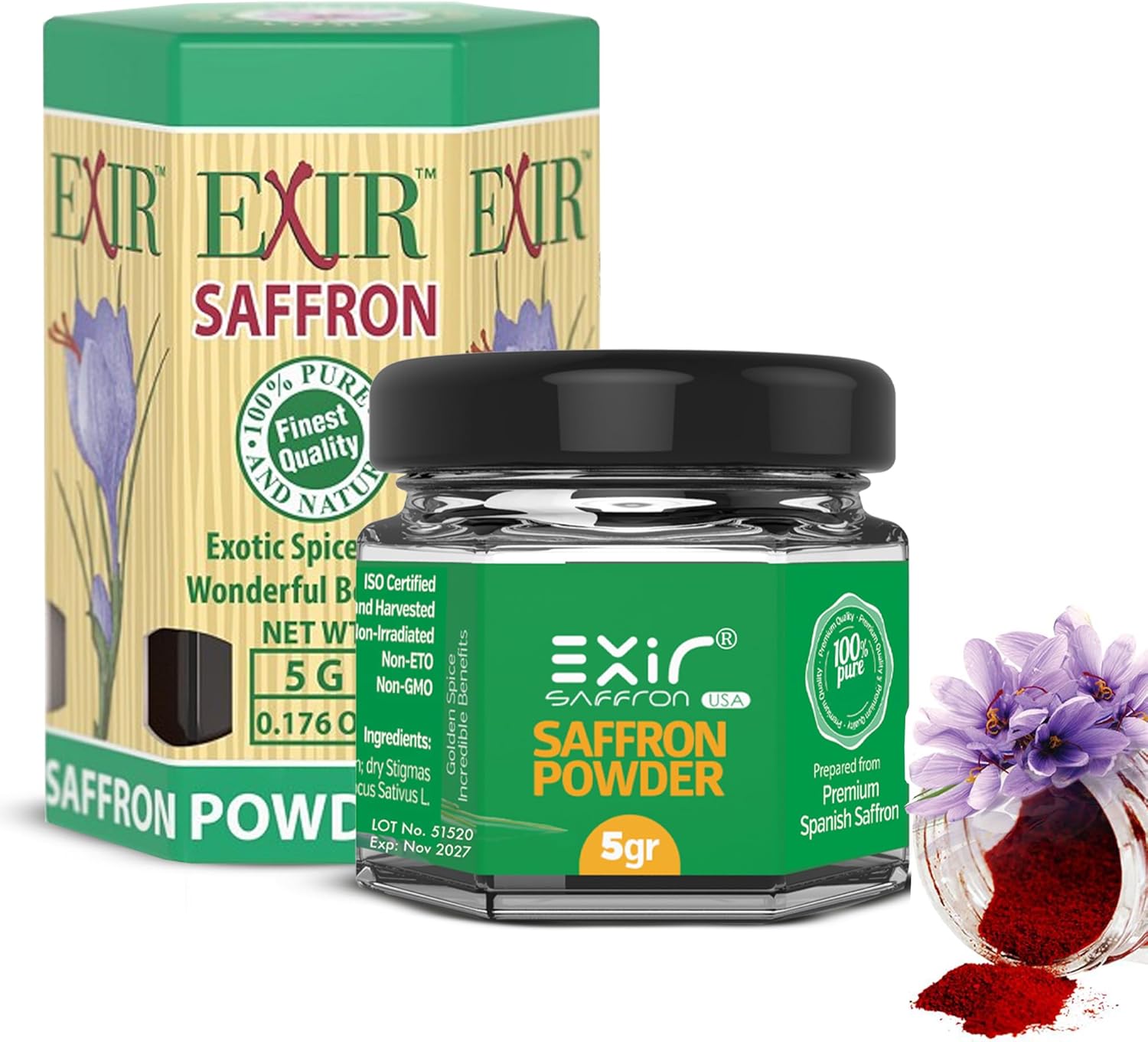 EXIR, Pure Spanish Saffron Powder (5-grams) - Spice Herb Seasoning of Premium Grade