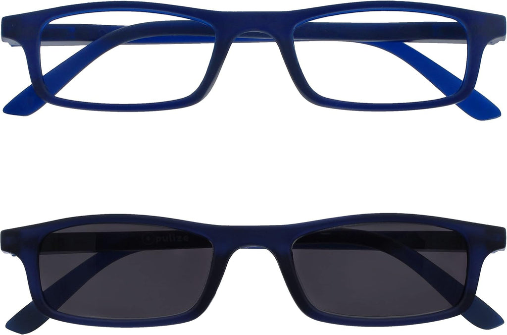 OPULIZE TED Reading Glasses and Reading Sunglasses for Women Men, Lightweight Narrow Rectangular Matt Frame with spring Hinges and Tinted UV400 Protection Lens, Blue +2.00 (Pack of 2)