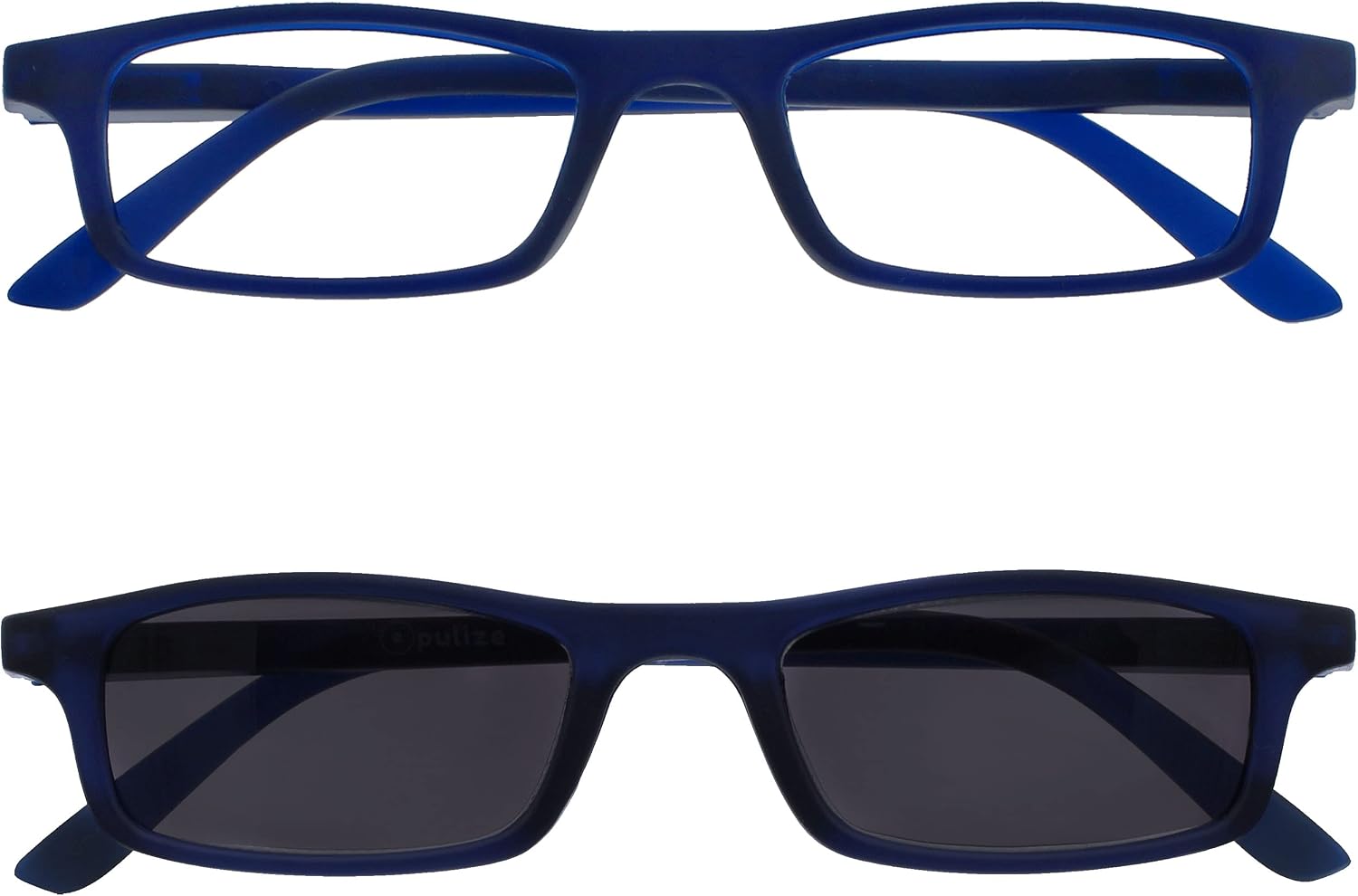 OPULIZE TED Reading Glasses and Reading Sunglasses for Women Men, Lightweight Narrow Rectangular Matt Frame with spring Hinges and Tinted UV400 Protection Lens, Blue +2.00 (Pack of 2)