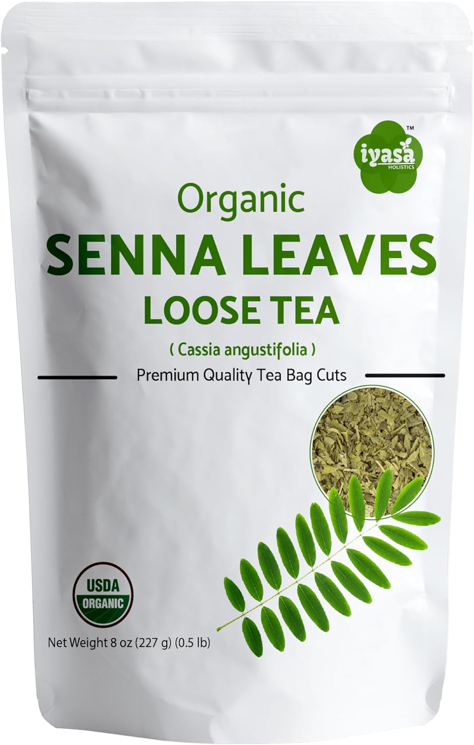 Senna Leaf 8 oz - USDA Certified Senna Leaves Organic Caffeine Free Tea for Hair & Skin Health - Pure Ayurveda Products by Iyasa Holistics